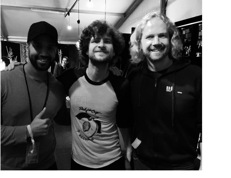 Nathan Smith with Michael League of Snarky Puppy backstage at Bluesfest, April 2017