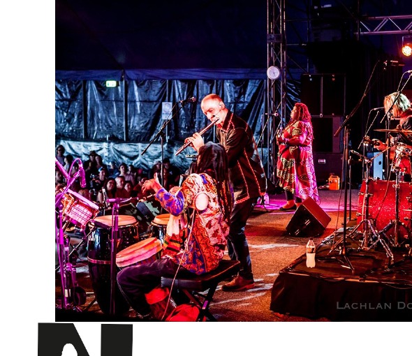 Nathan Smith performing on stage with Wouter Kellerman at Bluesfest, 20 April 2017